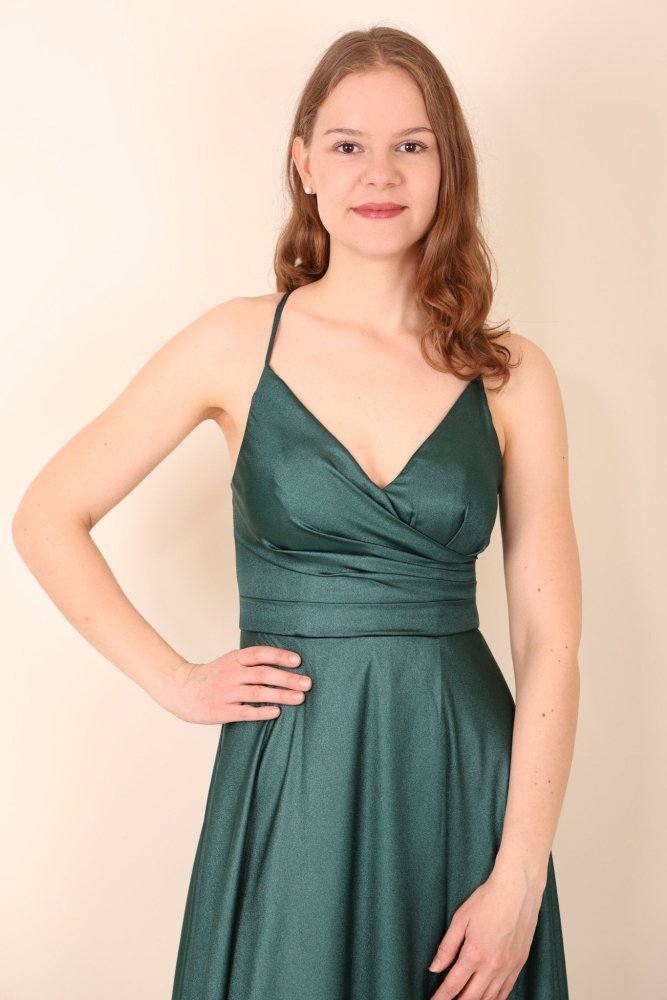 Glitzer Schnürkleid, dunkelgrün - Dein Kleiderladen