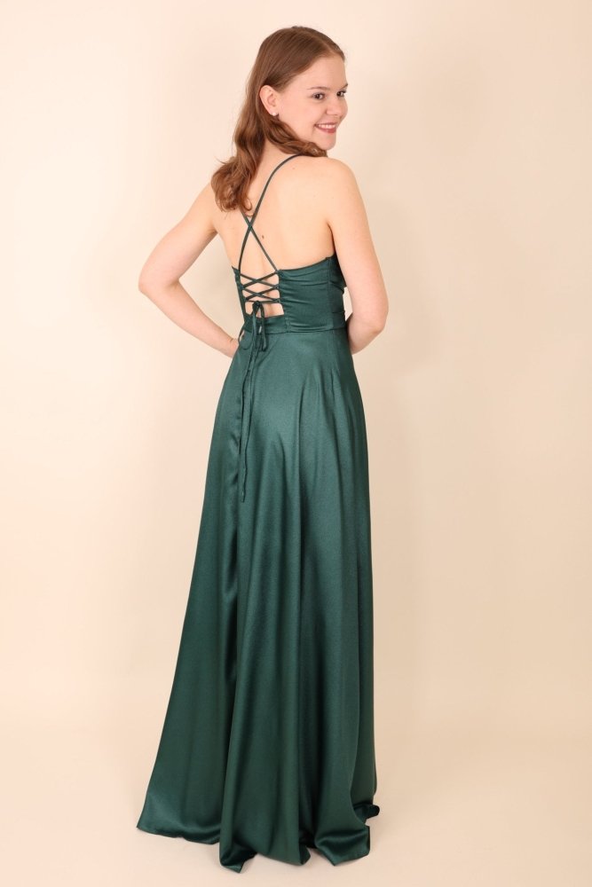 Glitzer Schnürkleid, dunkelgrün - Dein Kleiderladen