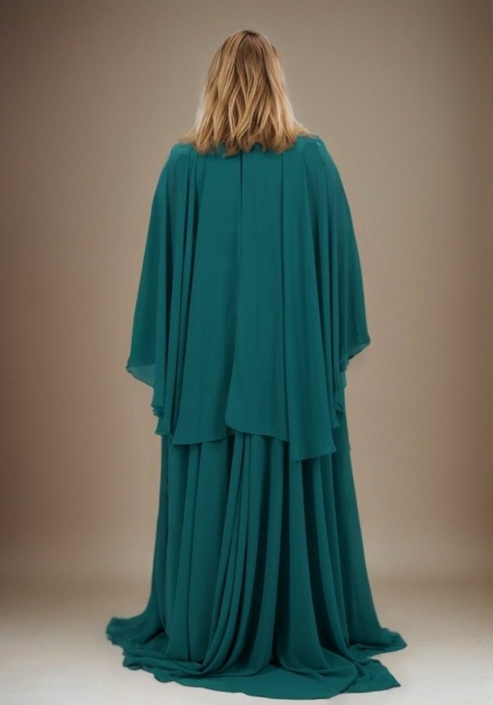 Große Größen Abendkleid mit langen Armen und Raffungen, dunkelgrün - Dein Kleiderladen
