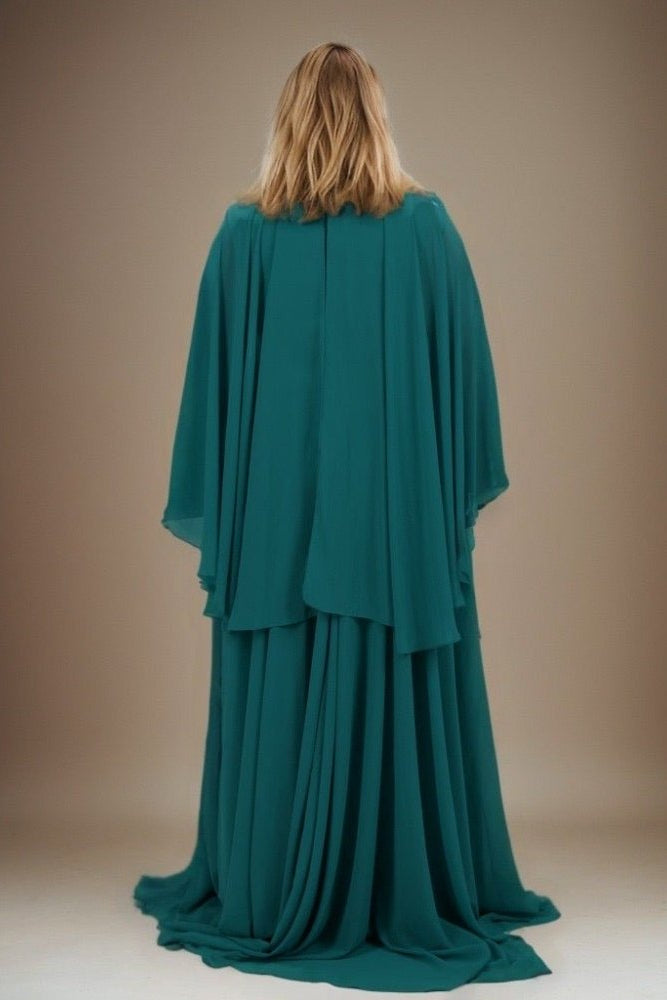 Große Größen Abendkleid mit langen Armen und Raffungen, dunkelgrün - Dein Kleiderladen
