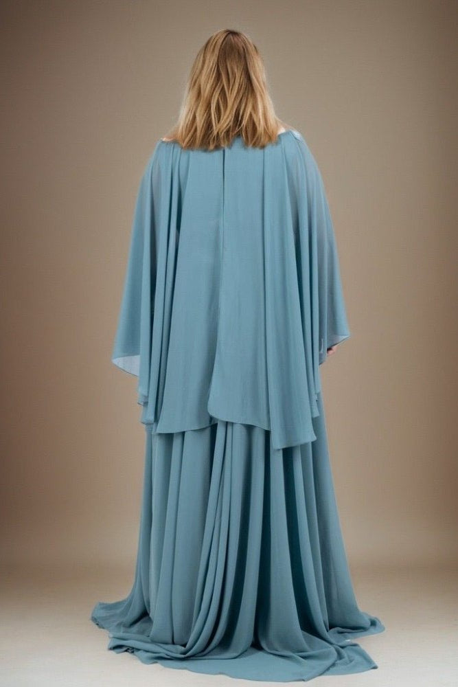 Große Größen Abendkleid mit langen Armen und Raffungen, ozeanwelle - Dein Kleiderladen