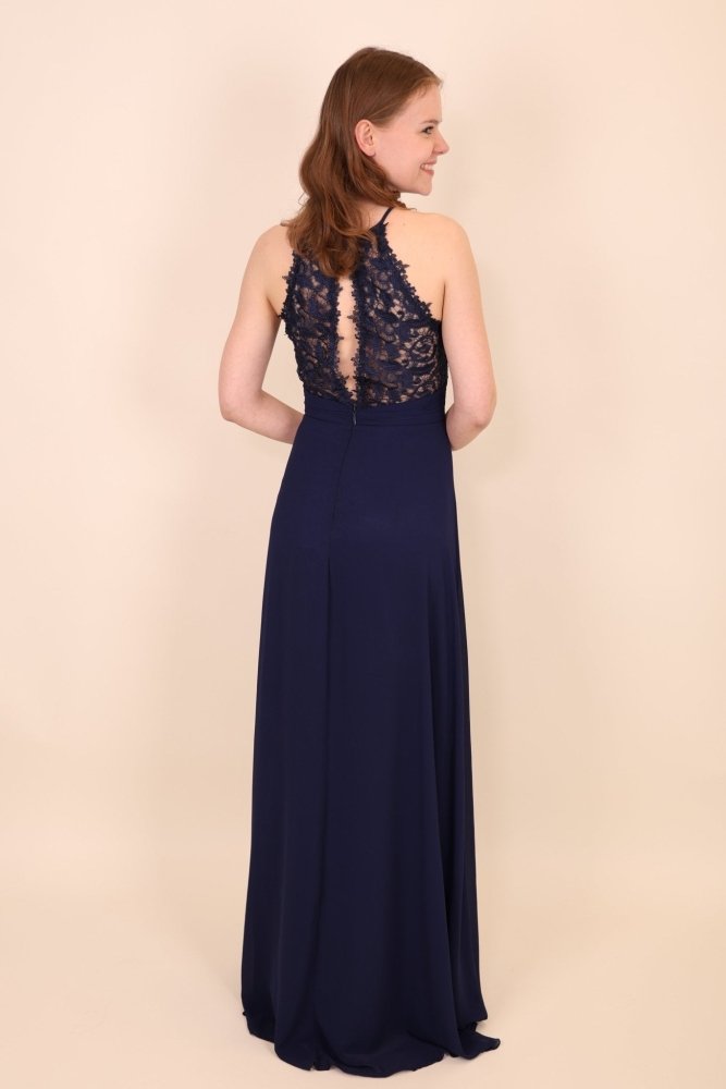hochgeschlossenes Abendkleid mit Spitze, dunkelblau - Dein Kleiderladen