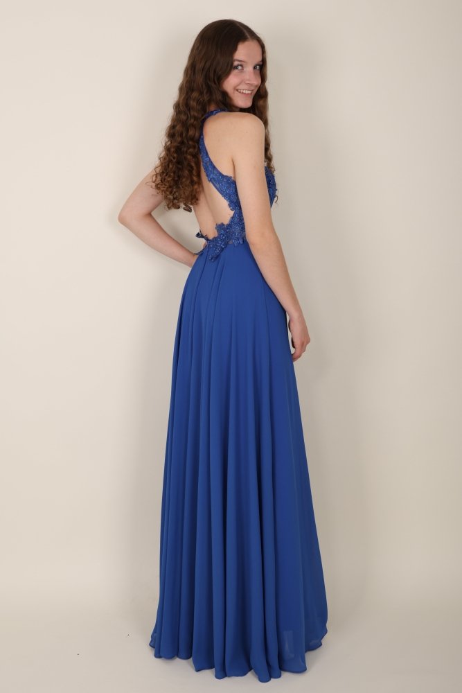 hochgeschlossenes Ballkleid mit Spitze, königsblau - Dein Kleiderladen