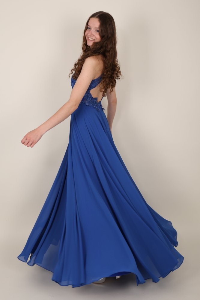 hochgeschlossenes Ballkleid mit Spitze, königsblau - Dein Kleiderladen