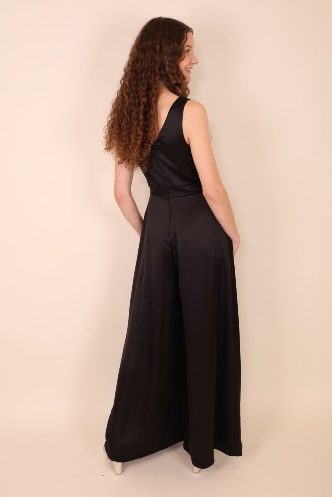 Jumpsuit aus Satin, schwarz - Dein Kleiderladen
