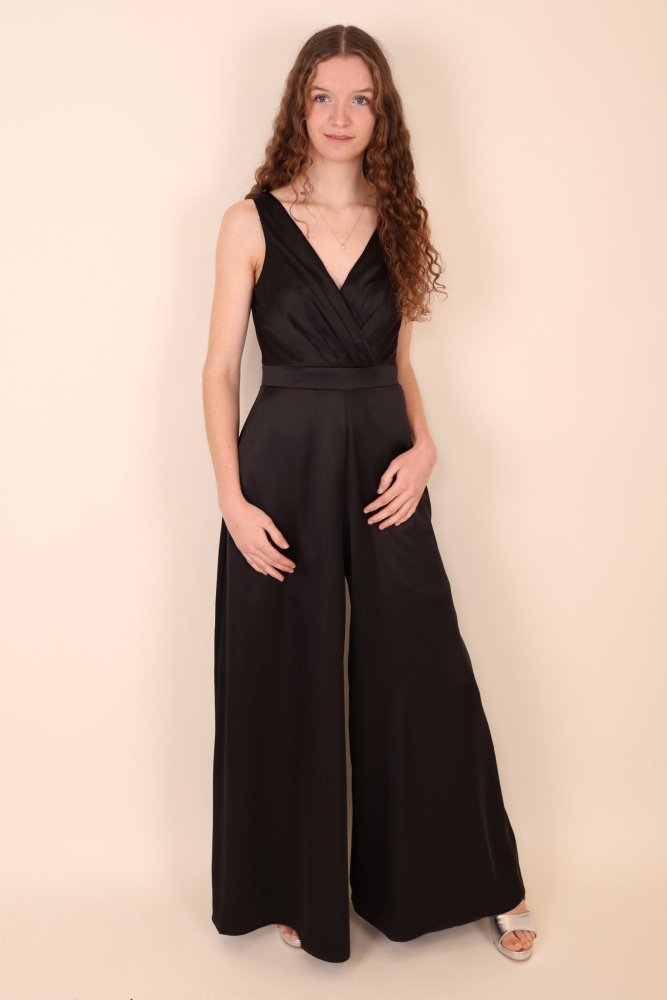 Jumpsuit aus Satin, schwarz - Dein Kleiderladen