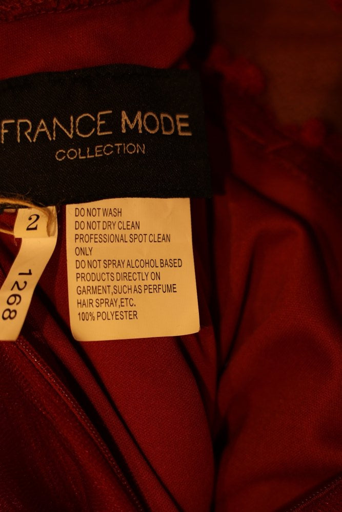 Kurzes, hochgeschlossenes Second Hand Tüllkleid, dunkelrot - Dein Kleiderladen