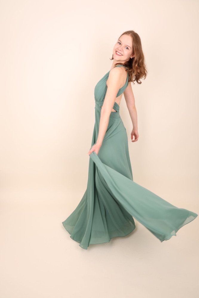 Langes Abendkleid mit Cut - Out am Bauch, mint - Dein Kleiderladen