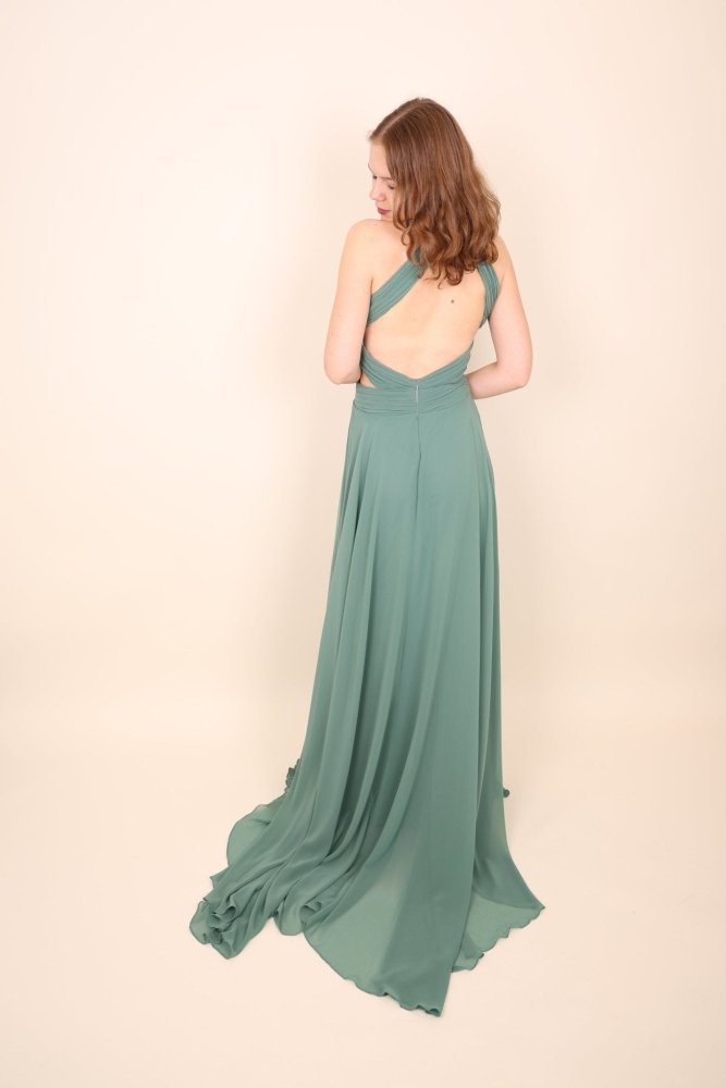 Langes Abendkleid mit Cut - Out am Bauch, mint - Dein Kleiderladen