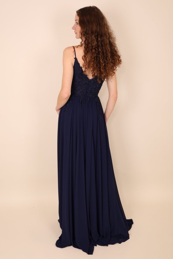 Ballkleid - Elegantes, langes Chiffonkleid mit feiner Spitze, dunkelblau - Dein Kleiderladen