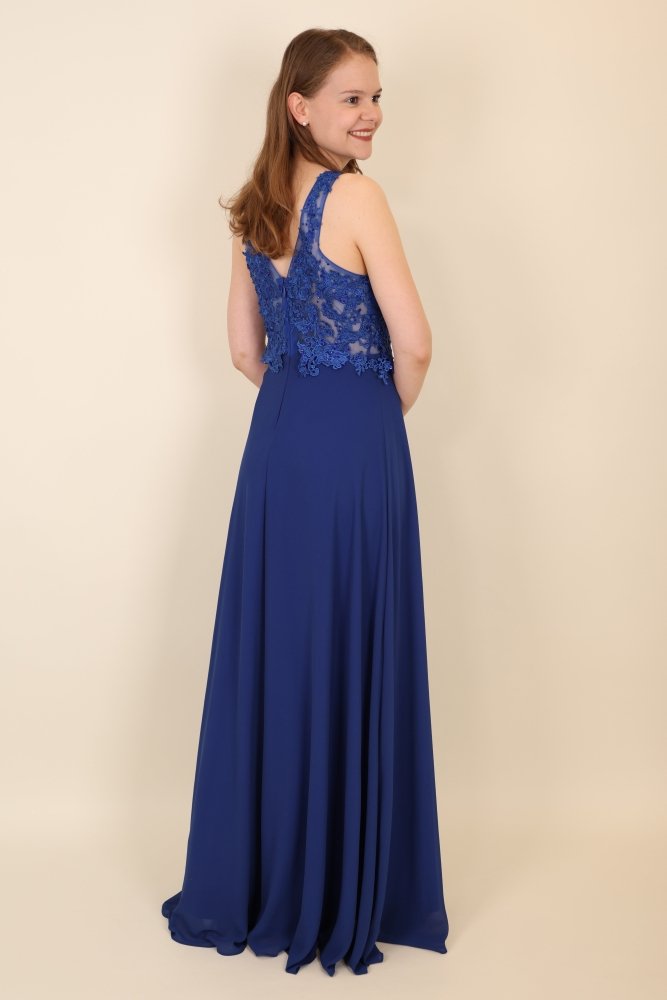 Langes Kleid mit Spitze und funkelnden Steinen, königsblau - Dein Kleiderladen