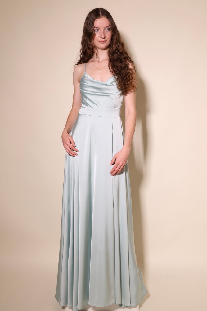 Langes Satin - Abendkleid mit Schlitz und Schnürung, mint - Dein Kleiderladen