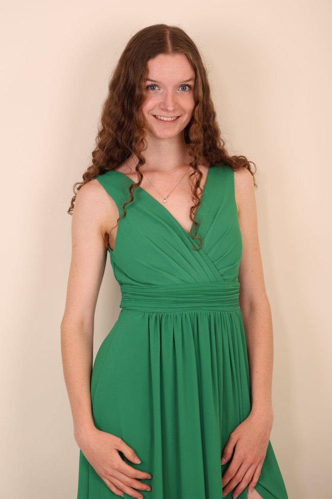 Langes schlichtes Kleid mit Schlitz, grün - Dein Kleiderladen