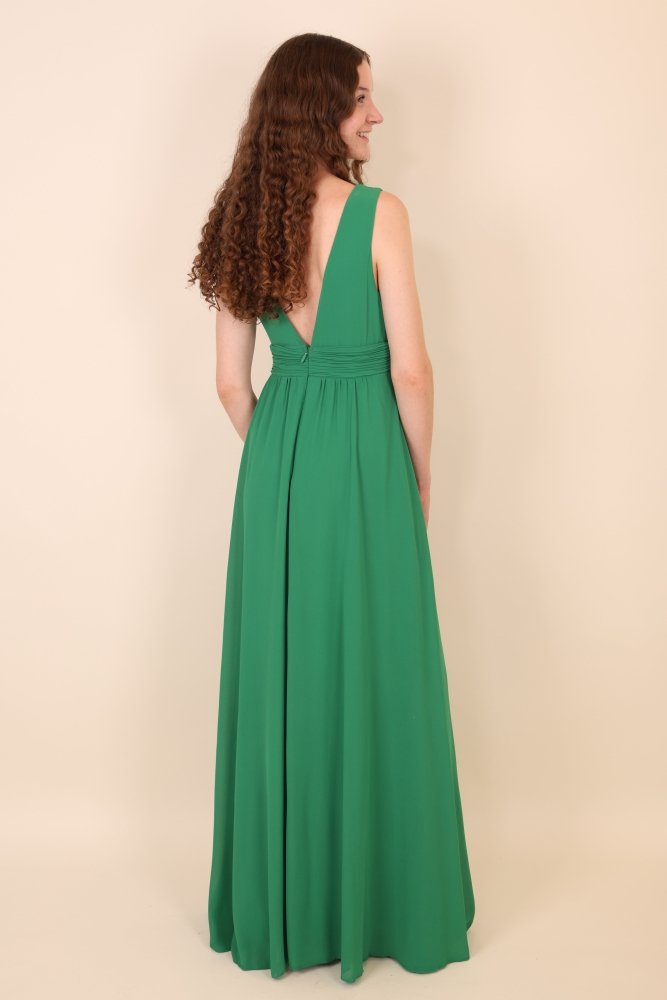 Langes schlichtes Kleid mit Schlitz, grün - Dein Kleiderladen