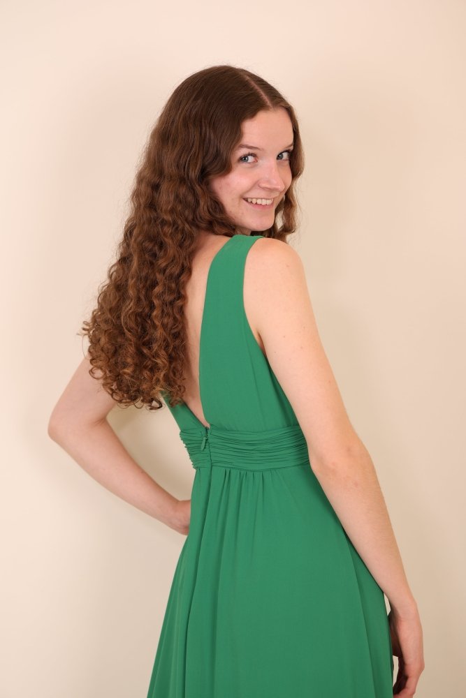 Langes schlichtes Kleid mit Schlitz, grün - Dein Kleiderladen