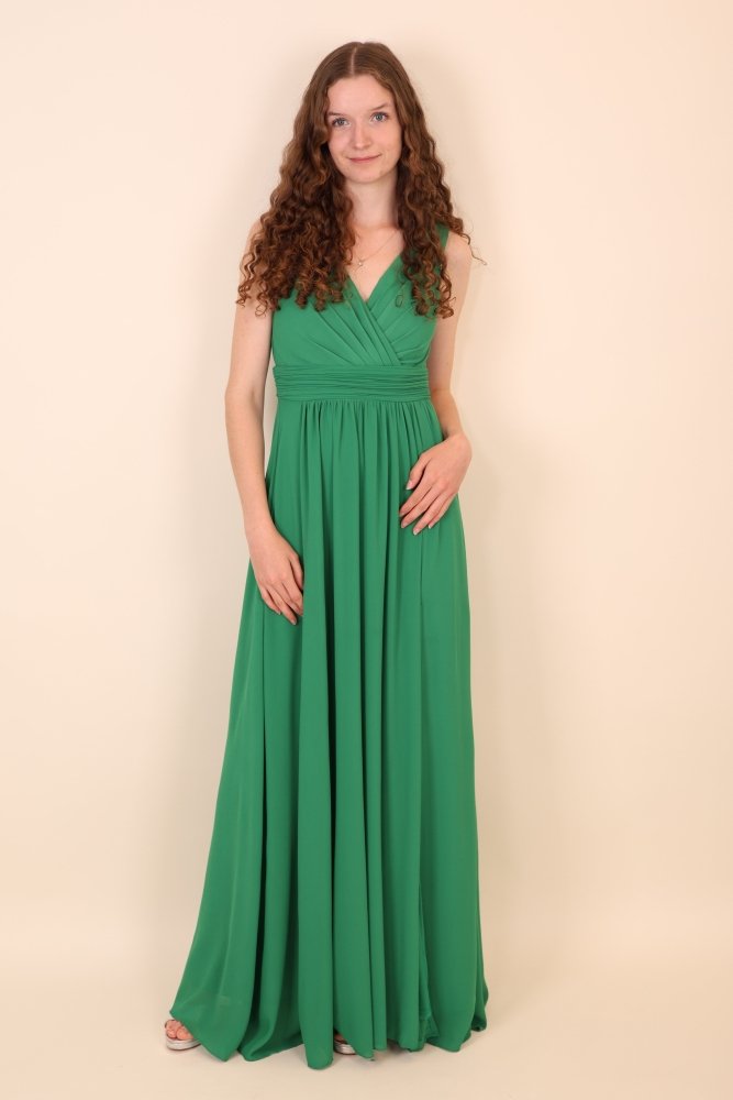 Langes schlichtes Kleid mit Schlitz, grün - Dein Kleiderladen