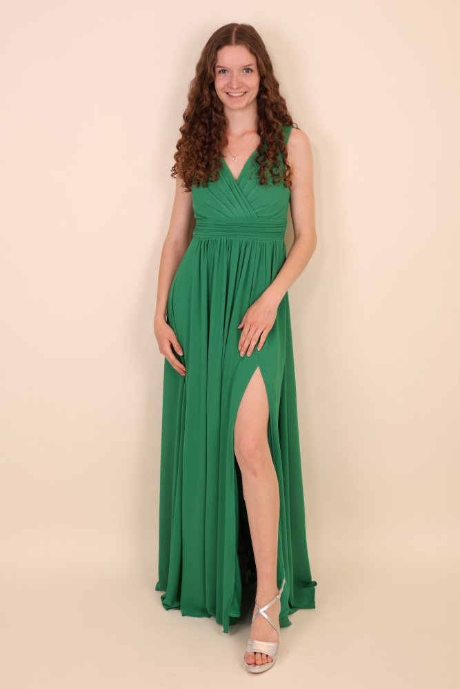 Langes schlichtes Kleid mit Schlitz, grün - Dein Kleiderladen