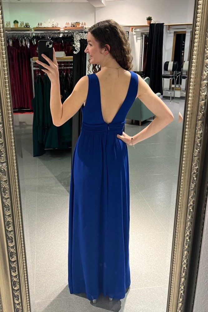 Langes schlichtes Kleid mit Schlitz, königsblau - Dein Kleiderladen