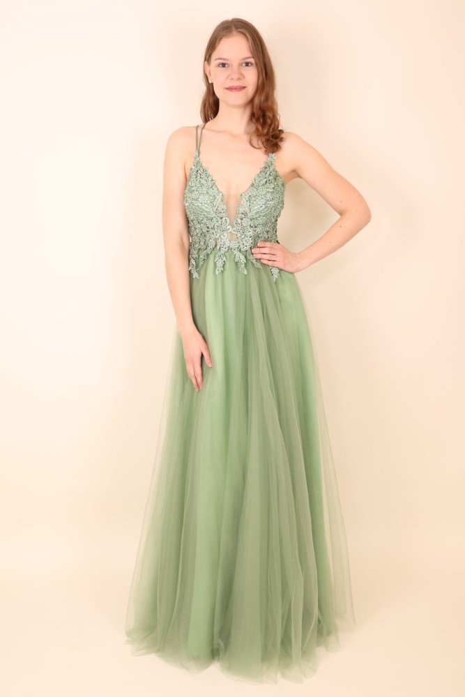 Tüllkleid mit eleganter Spitze, hellgrün - Dein Kleiderladen