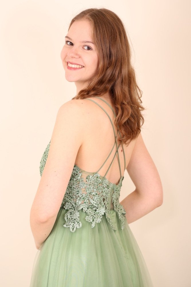 Tüllkleid mit eleganter Spitze, hellgrün - Dein Kleiderladen