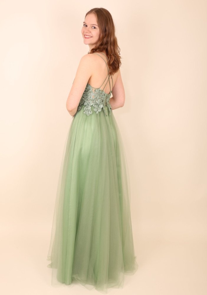 Tüllkleid mit eleganter Spitze, hellgrün - Dein Kleiderladen