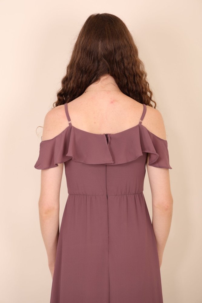 Off - Shoulder Abendkleid mit Beinschlitz, lila - Dein Kleiderladen