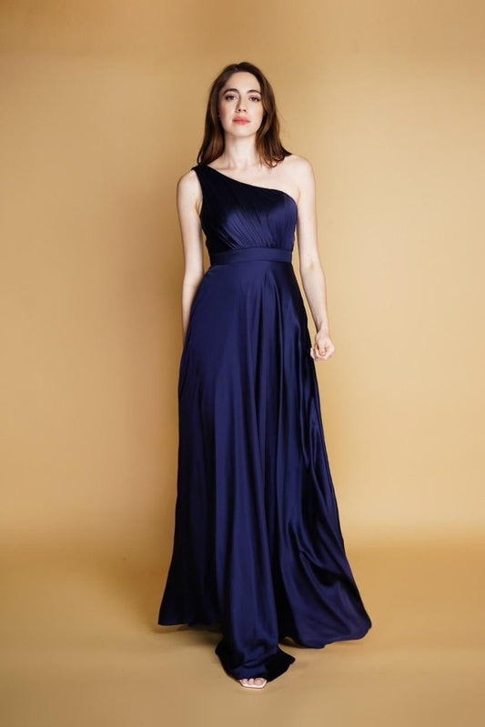 One Shoulder Satinkeid mit Raffungen - Dein Kleiderladen