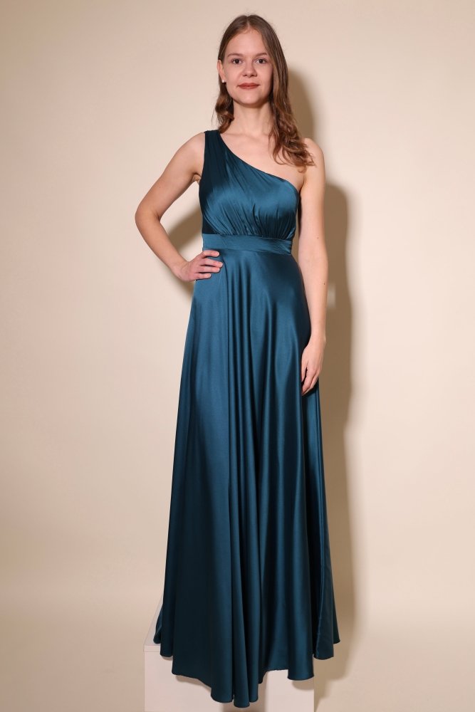 One Shoulder Satinkeid mit Raffungen, petrol - Dein Kleiderladen