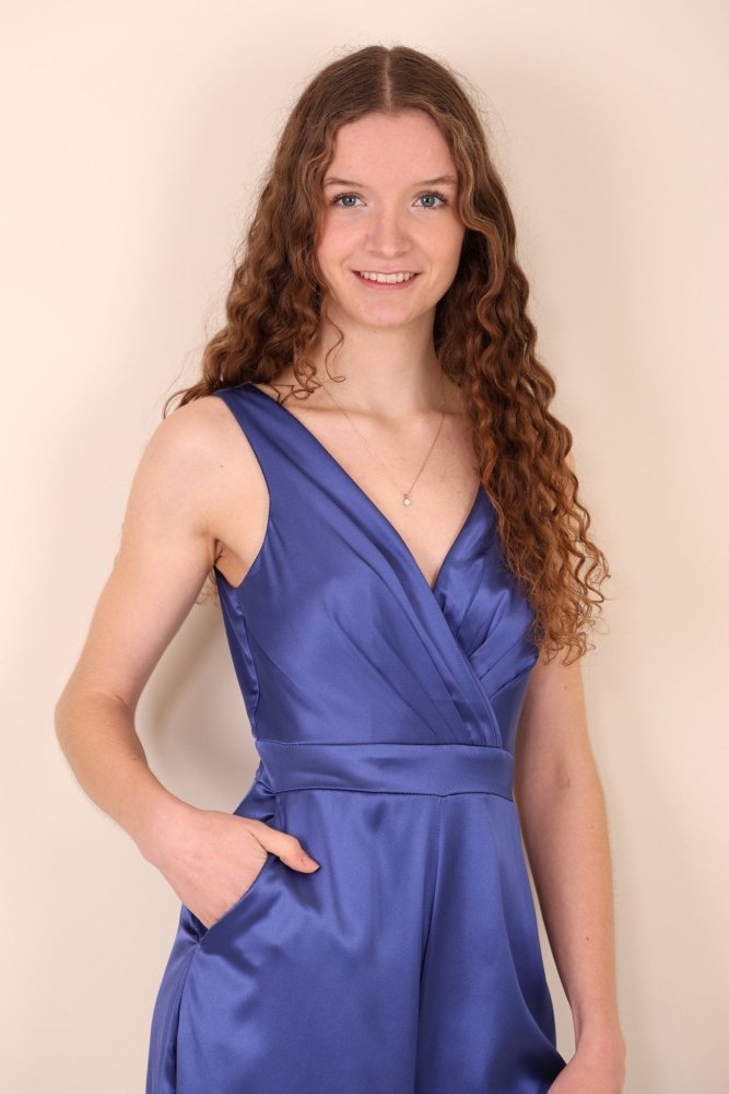 Satin - Jumpsuit royalblau - Dein Kleiderladen