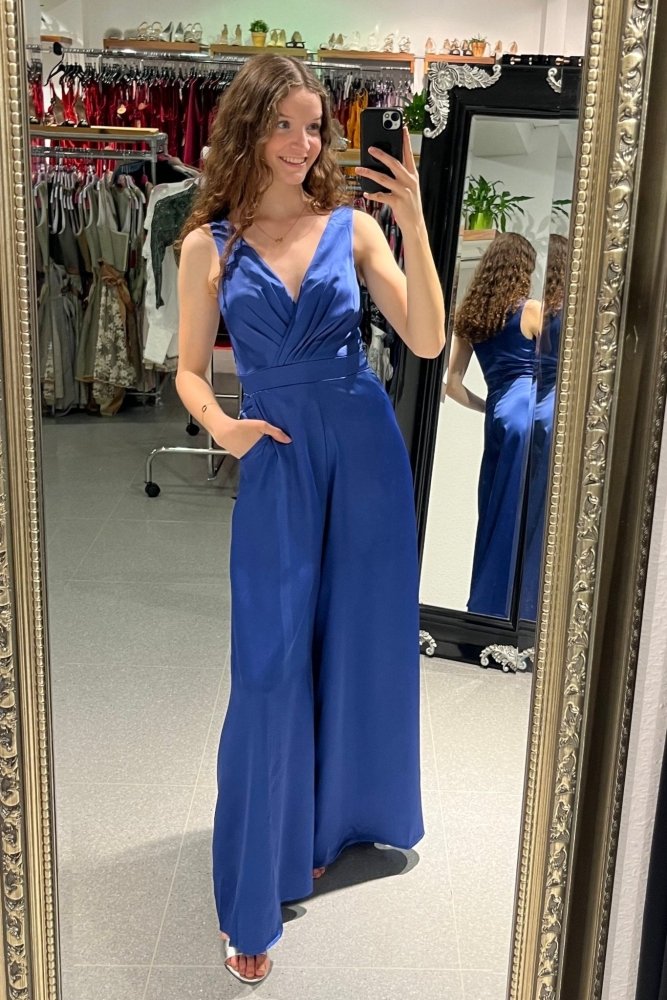 Satin - Jumpsuit royalblau - Dein Kleiderladen