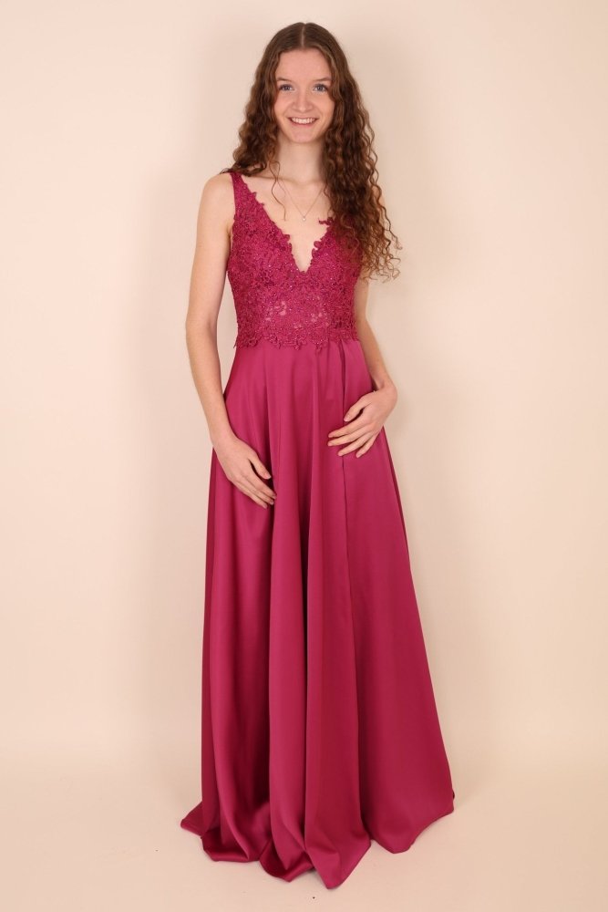 Satinkleid mit Spitze, pink - Dein Kleiderladen