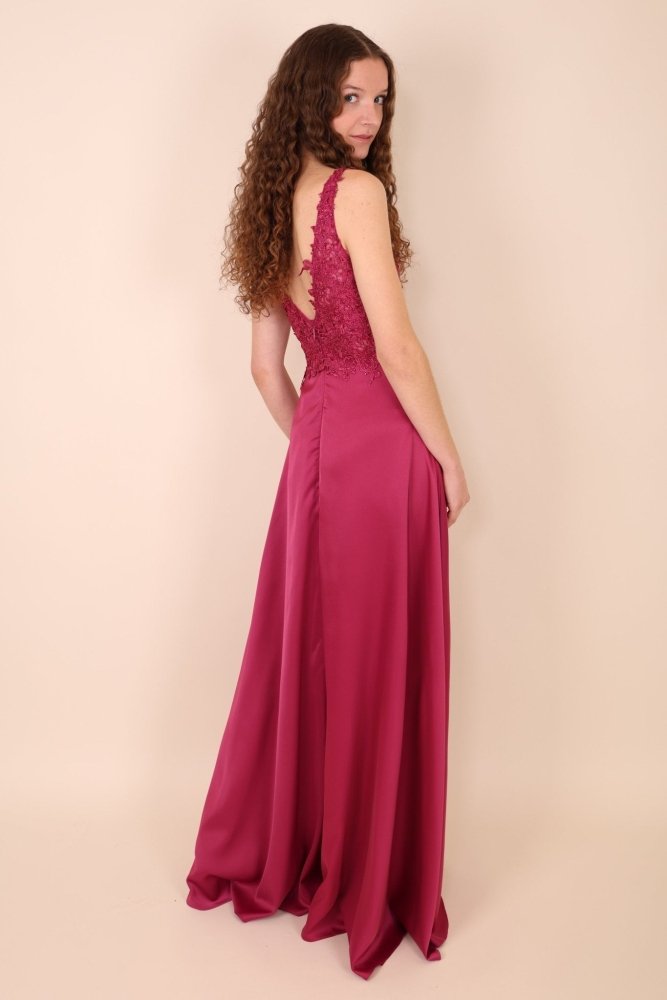 Satinkleid mit Spitze, pink - Dein Kleiderladen