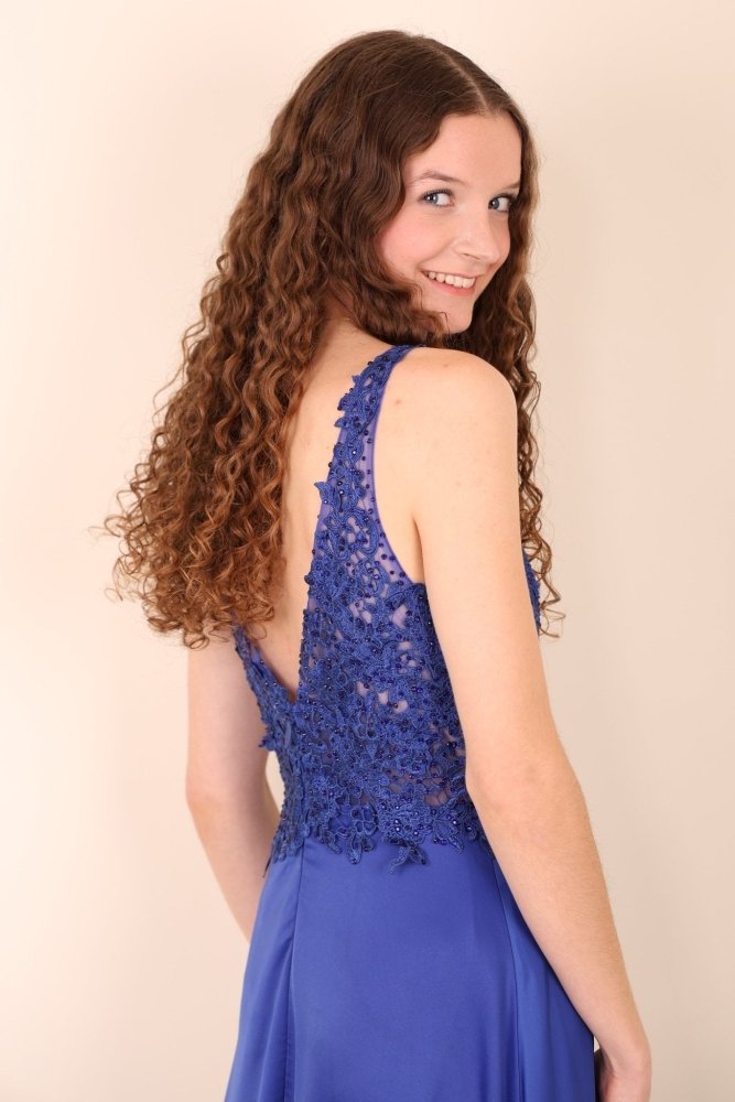 Satinkleid mit Spitze, royalblau - Dein Kleiderladen