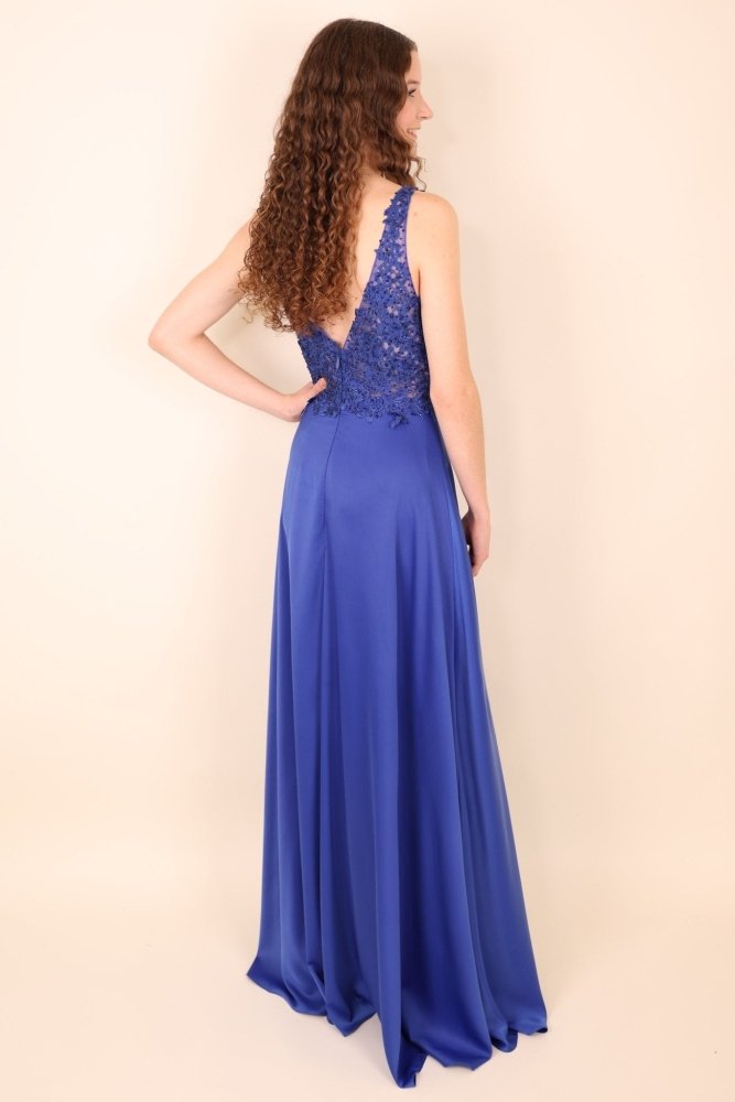 Satinkleid mit Spitze, royalblau - Dein Kleiderladen