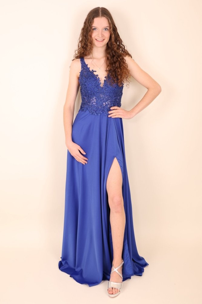 Satinkleid mit Spitze, royalblau - Dein Kleiderladen
