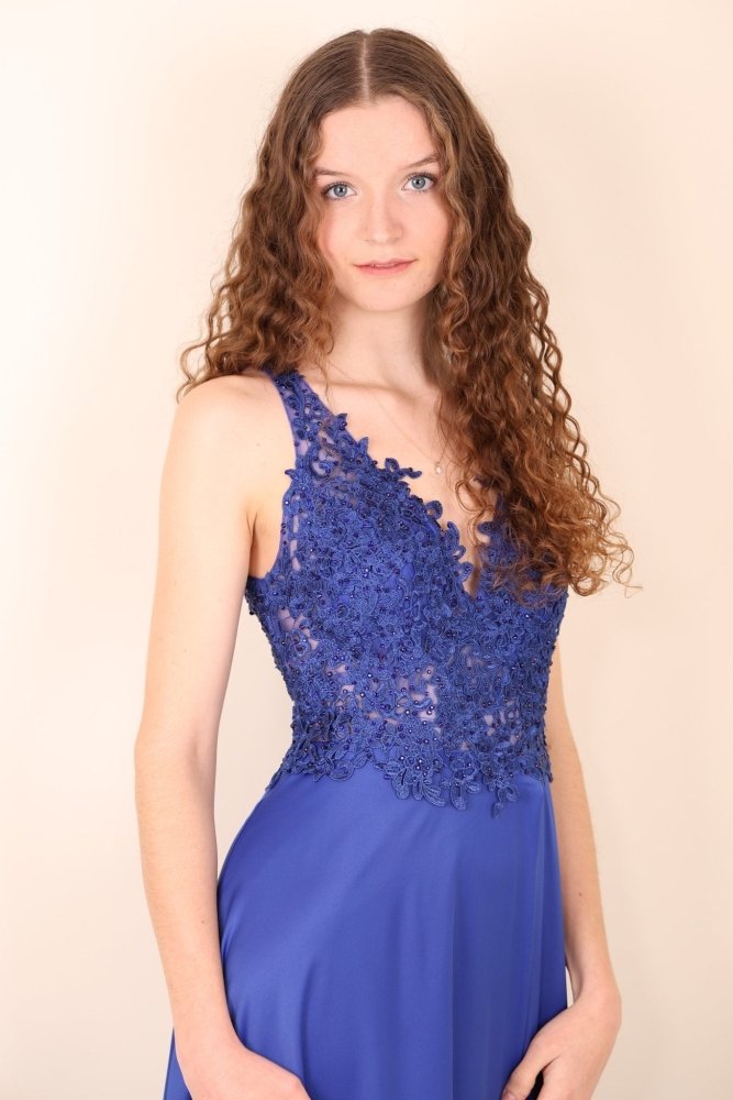 Satinkleid mit Spitze, royalblau - Dein Kleiderladen