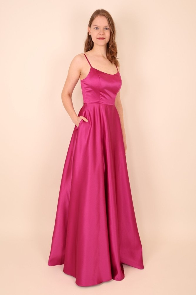 Satinkleid mit Tüll, pink - Dein Kleiderladen