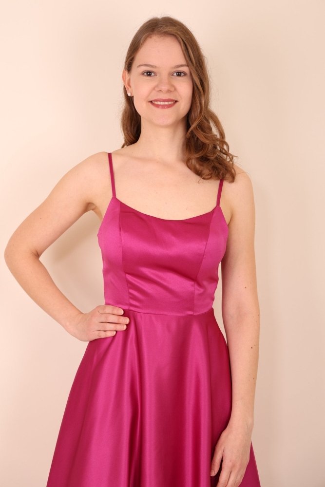 Satinkleid mit Tüll, pink - Dein Kleiderladen