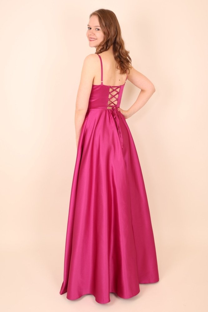 Satinkleid mit Tüll, pink - Dein Kleiderladen