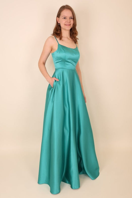Satinkleid mit Tüll, türkis - Dein Kleiderladen