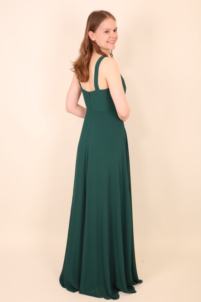 Schlichtes Abendkleid mit V - Ausschnitt & Beinschlitz, dunkelgrün - Dein Kleiderladen