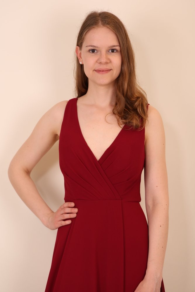 Schlichtes Abendkleid mit V - Ausschnitt & Beinschlitz, dunkelrot - Dein Kleiderladen