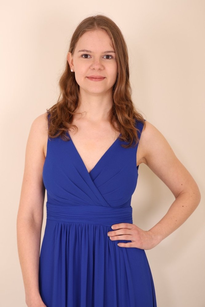 Schlichtes Abendkleid mit V - Ausschnitt und Schlitz, royalblau - Dein Kleiderladen