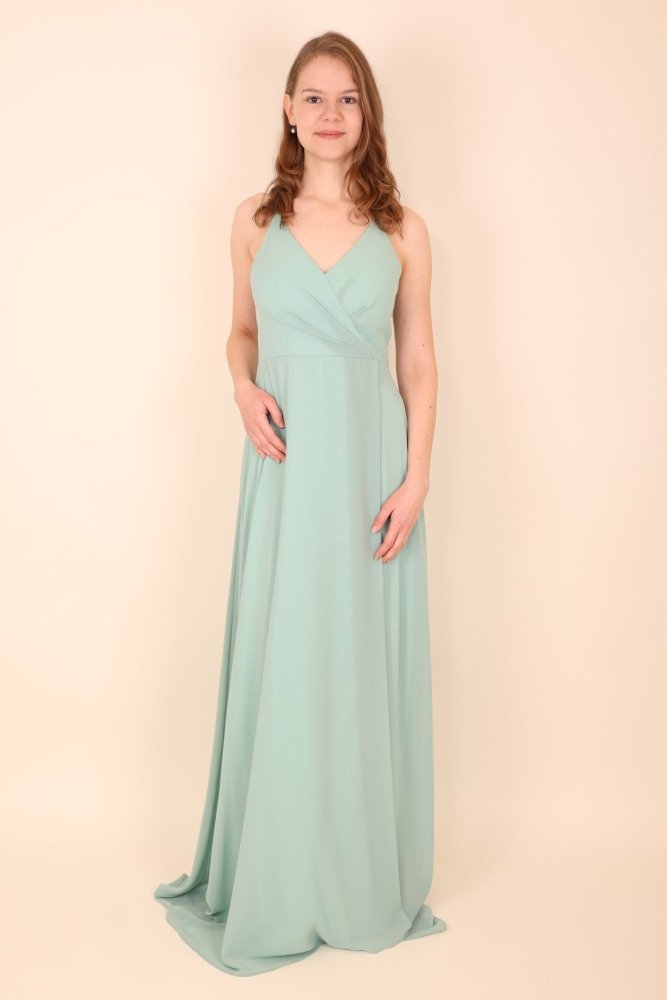 Schlichtes Chiffon - Abendkleid mit V - Ausschnitt & Schlitz, mint - Dein Kleiderladen