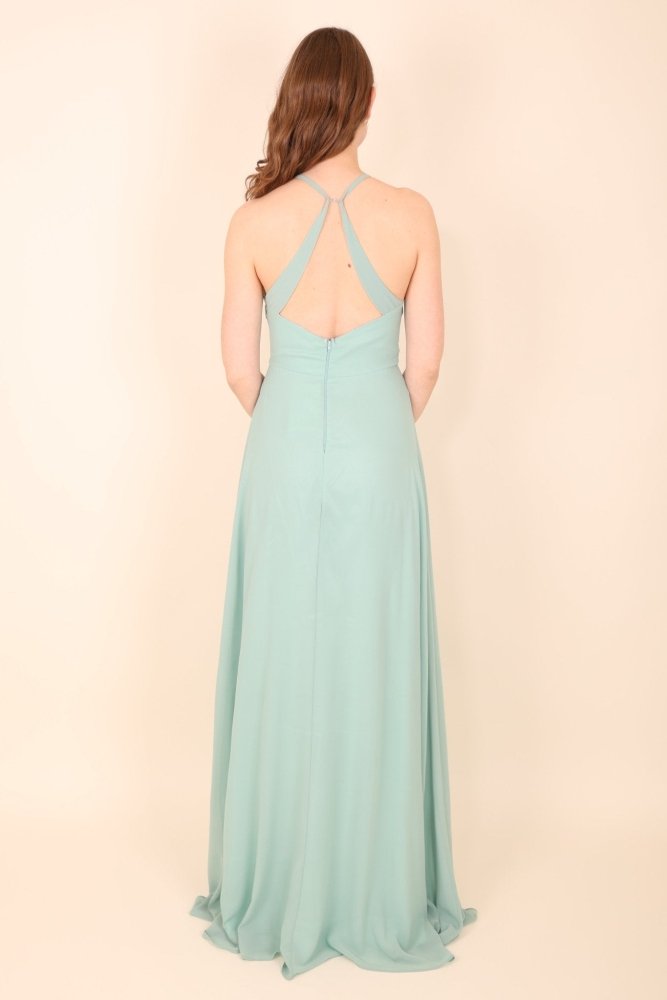 Schlichtes Chiffon - Abendkleid mit V - Ausschnitt & Schlitz, mint - Dein Kleiderladen
