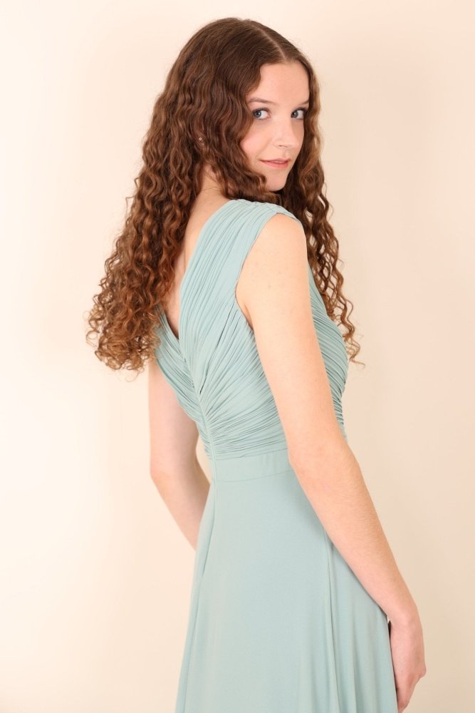 Schlichtes Festkleid mit Raffungen und kurzen Ärmeln, mint - Dein Kleiderladen