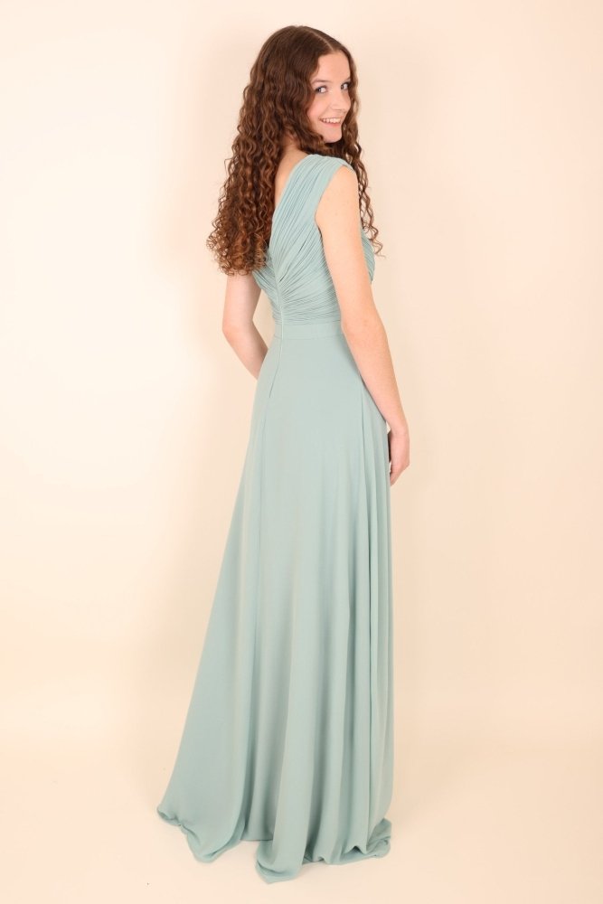 Schlichtes Festkleid mit Raffungen und kurzen Ärmeln, mint - Dein Kleiderladen