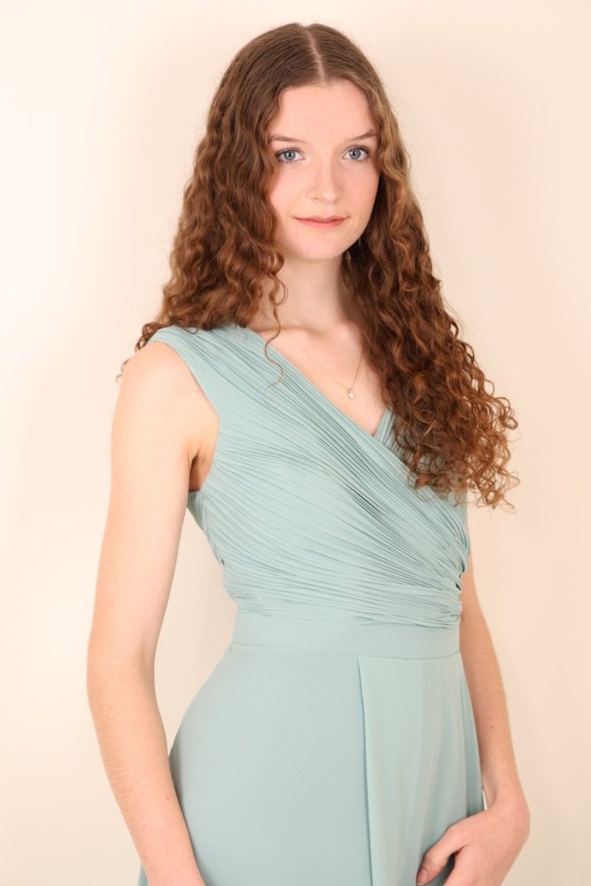 Schlichtes Festkleid mit Raffungen und kurzen Ärmeln, mint - Dein Kleiderladen