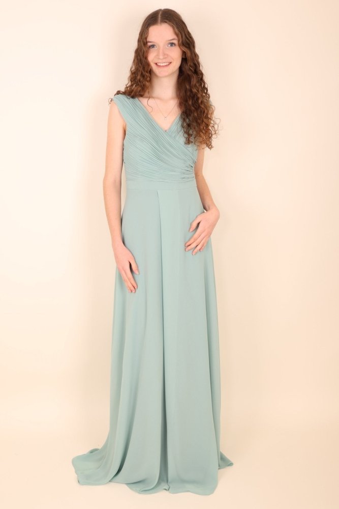 Schlichtes Festkleid mit Raffungen und kurzen Ärmeln, mint - Dein Kleiderladen