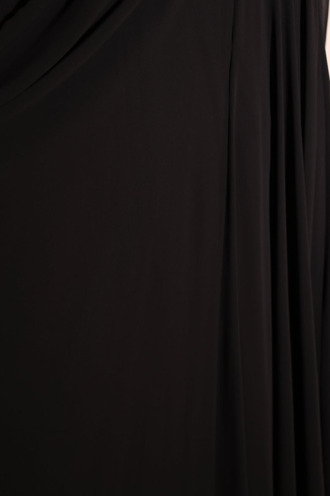 Second Hand langes Abendkleid mit V - Ausschnitt, transparenten Ärmeln und Spitzenmanschetten, schwarz - Dein Kleiderladen